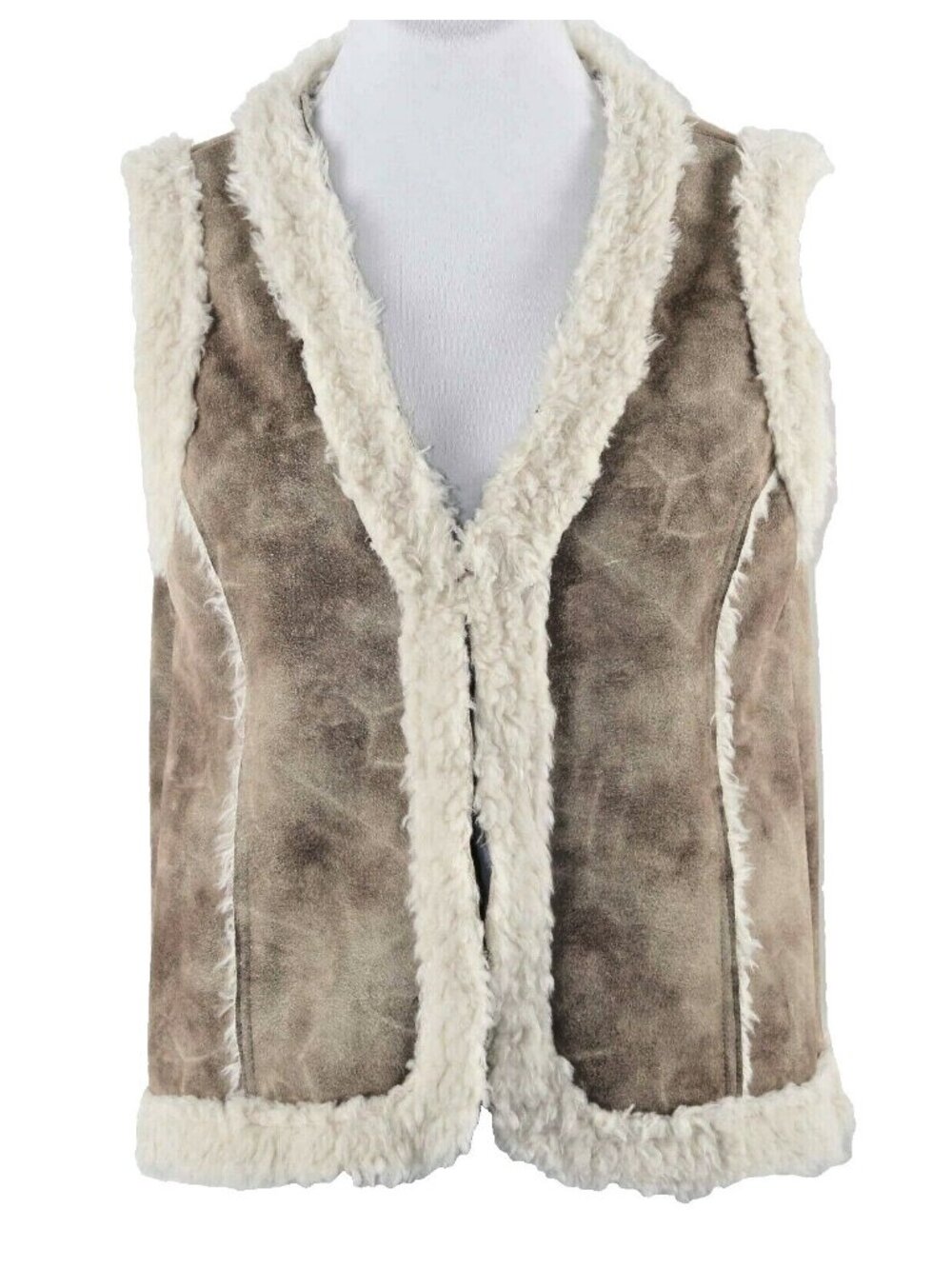Stein Mart $115 Sz M Tan Cream Vegan Fur Suede Polyester Vest - Picture 1 of 5